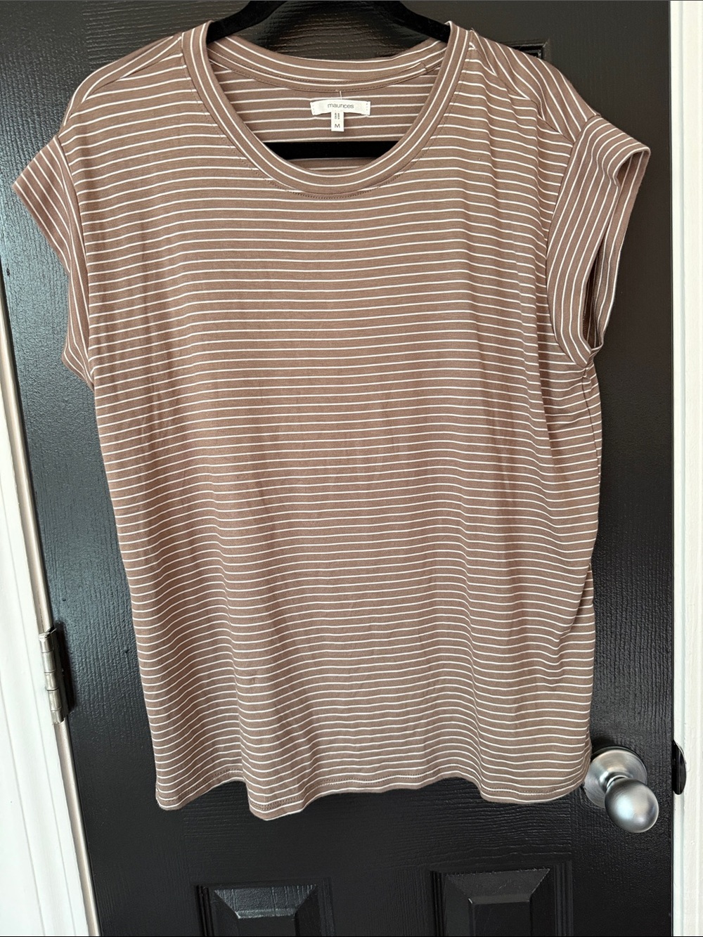 Striped Cap-Sleeve Tee in Taupe